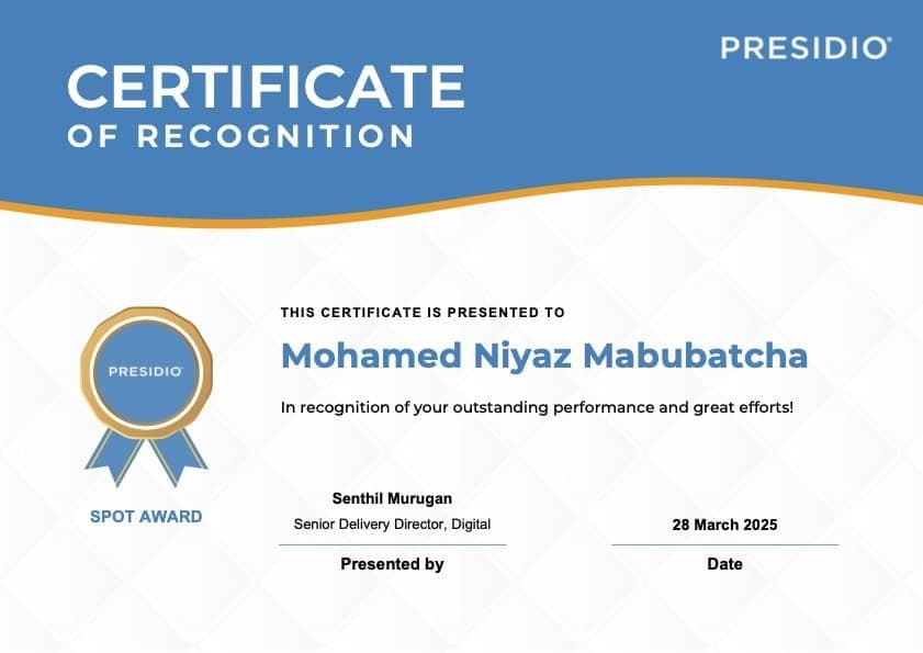 Spot Award Certificate